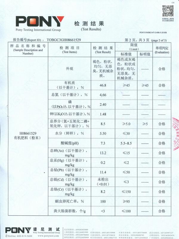 有機肥料（粉末）質檢報告