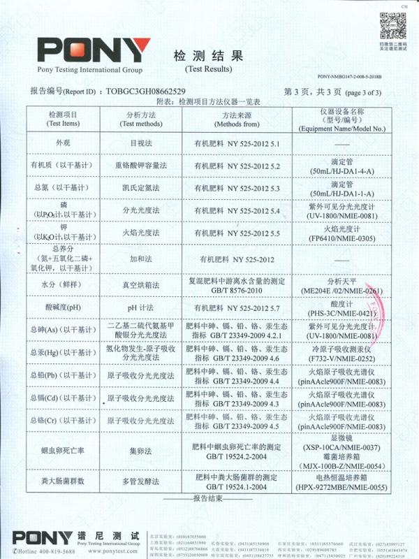 有機肥料（顆粒）質檢報告